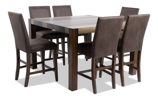 Canyon 7 Piece Brown Faux Leather Upholstered Counter Height Square Dining Set