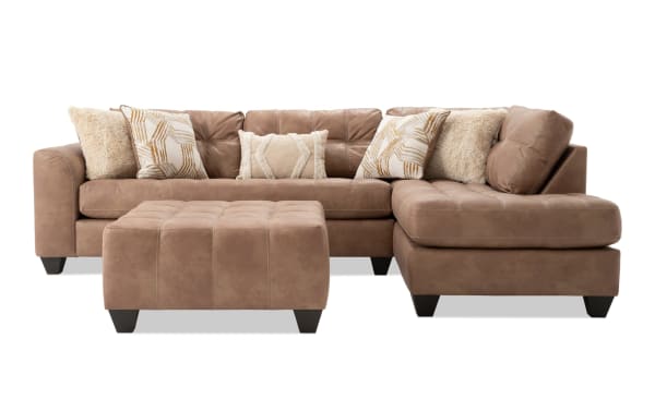 Sierra Cognac 118'' 2 Piece Right Arm Facing Chaise Sectional with Ottoman