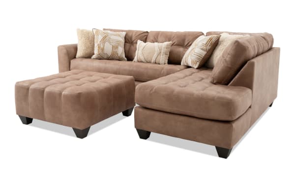 Sierra Cognac 118'' 2 Piece Right Arm Facing Chaise Sectional with Ottoman