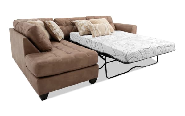 Sierra Cognac 118'' 2 Piece Left Arm Facing Sleeper Chaise Sectional with Full Cooling Mattress