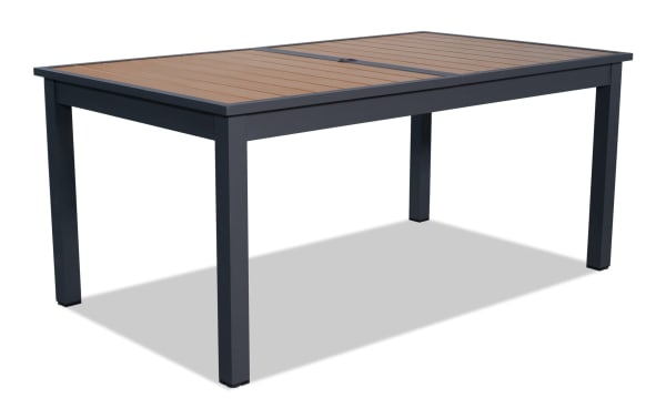 Laguna Gray Aluminum Outdoor Extension Dining Table from Laguna Dining Outdoor collection, featuring a contemporary powder-coated metal frame with a self-storing extendable leaf.