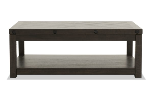 Rustic Sonoma Espresso Lift-Top Storage Coffee Table with acacia veneer wood, deep espresso finish, black metal accents, and lower shelf for storage.