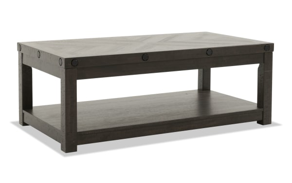 Rustic Sonoma Espresso Lift-Top Storage Coffee Table with acacia veneers, deep espresso finish, black metal accents, and lower shelf for storage