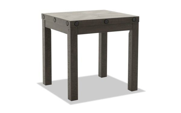 Sonoma Espresso End Table from Sonoma Occasional collection, rustic style, made with acacia veneers and wood, deep espresso finish, distressed wood texture, black metal accents.