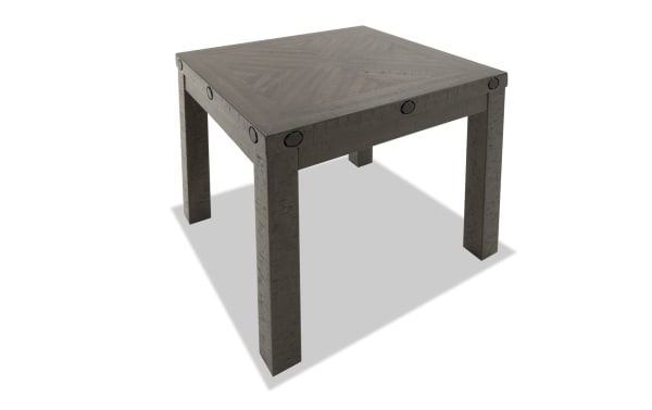 Sonoma Espresso End Table from Sonoma Occasional collection, rustic style with distressed acacia veneer wood, black metal accents, deep espresso finish.