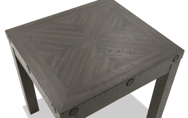Sonoma Espresso End Table from Sonoma Occasional collection, rustic style with distressed acacia veneer wood, black metal accents, and deep espresso finish.