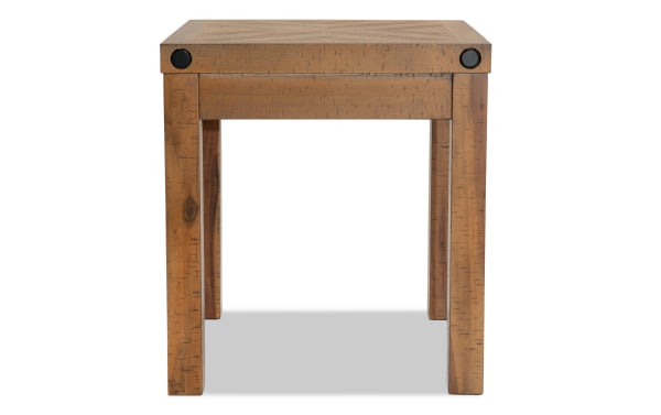 Rustic Sonoma Natural End Table from Sonoma Occasional collection, featuring distressed acacia veneer wood with black metal accents and natural finish.