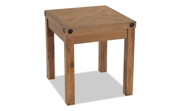 Rustic Sonoma Natural End Table from Sonoma Occasional collection, featuring acacia veneer, distressed wood, black metal accents, and natural finish.