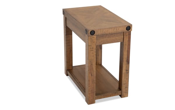 Rustic Sonoma Natural Chairside Table from Sonoma Occasional collection, made with acacia veneers, featuring distressed wood, black metal accents, and a natural finish.