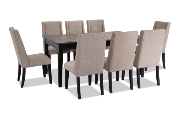 Montana 9 Piece Black & Beige Upholstered Dining Set