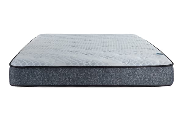 Charm 8.5'' Twin XL Plush Mattress from Charm collection, featuring a quilted white knit top, gray fabric sides, and plush hybrid layers for comfort and support.