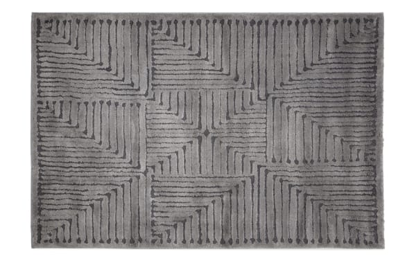 Gray geometric transitional rug with abstract linear pattern, soft polypropylene fabric, 5' x 7' size, Stonington collection for cozy home décor.