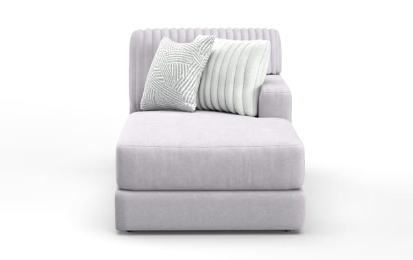 Sofia Gray Right Arm Facing Chaise in soft gray polyester fabric with plush gel memory foam cushion, contemporary style from Sofia collection.