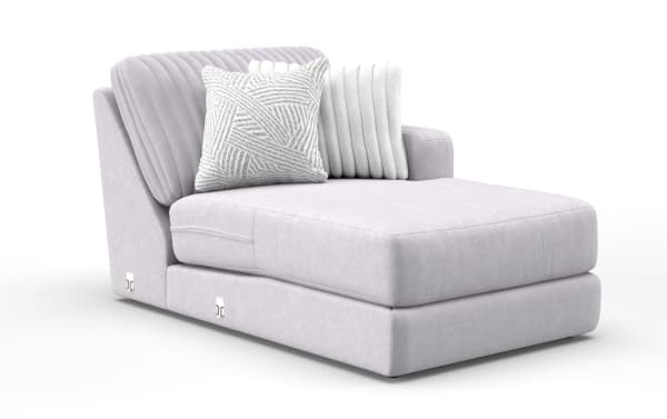 Sofia Gray Right Arm Facing Chaise in soft gray polyester fabric with plush gel memory foam cushioning, contemporary style from the Sofia collection.
