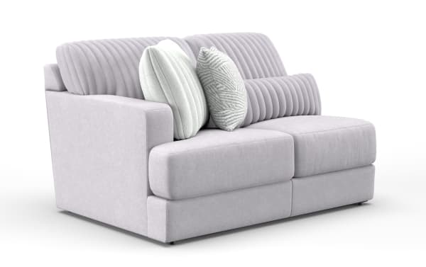 Sofia Gray Left Arm Facing Loveseat in soft gray polyester fabric with plush gel memory foam cushions, contemporary style from the Sofia collection.