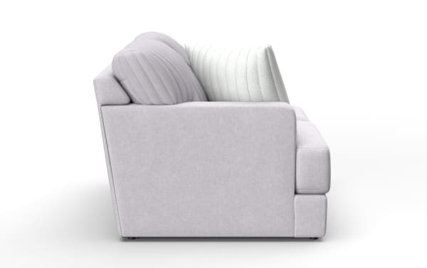 Contemporary Sofia Gray Left Arm Facing Loveseat in soft gray polyester fabric with plush gel memory foam cushions, part of the Sofia collection.