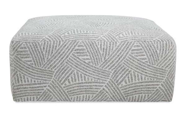 Sofia Gray Cocktail Ottoman in gray polyester fabric with a geometric pattern, oversized transitional style for seating or footrest.