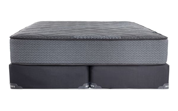 Synergy 10'' King Firm Split Standard Mattress Set by Bob-O-Pedic, featuring gray patterned quilted top, firm support, and split foundation for airflow and pressure relief.