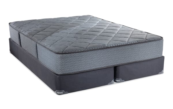 Synergy 10'' King Firm Split Standard Mattress Set by Bob’s, featuring gray quilted top, breathable foam layers, and split base for support.