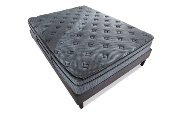 Synergy 11'' Full Plush Universal Mattress Set with gray quilted top, textured side panels, and supportive individually wrapped coil system for plush comfort.