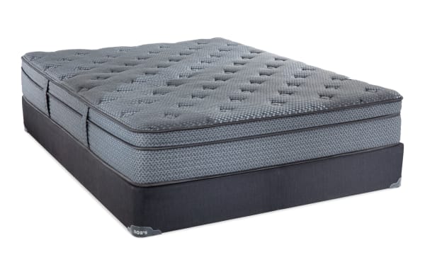 Synergy 11'' Full Plush Standard Mattress Set by Bob’s, featuring gray quilted plush top, gel memory foam, and wrapped coil support for comfort and airflow.