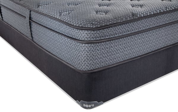 Synergy 11'' Full Plush Standard Mattress Set from Bob’s Synergy collection, featuring a gray patterned plush top with gel memory foam and individually wrapped coils for comfort and support.