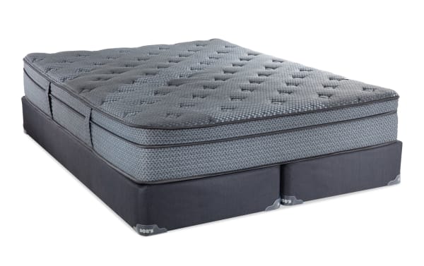 Synergy 11'' King Plush Split Standard Mattress Set by Bob’s features a gray quilted top, gel memory foam, and individually wrapped coils for plush support.