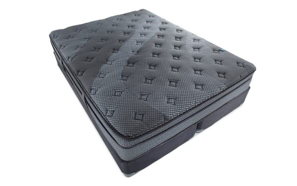 Synergy 11'' King Plush Split Standard Mattress Set with dark gray quilted top, individually wrapped coil support, and gel memory foam layer for pressure relief and airflow.