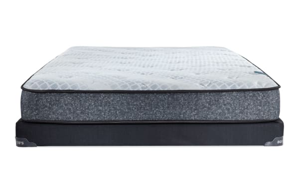 Charm 8.5'' Twin Plush Low Profile Mattress Set with quilted knit cover, gray fabric sides, and black foundation from the Charm collection by Bob's.