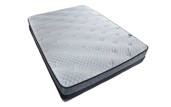 Charm 8.5'' Twin Plush Low Profile Mattress Set with quilted knit cover, gray and white hybrid design, gel memory foam, and individually wrapped coils for pressure relief and support.