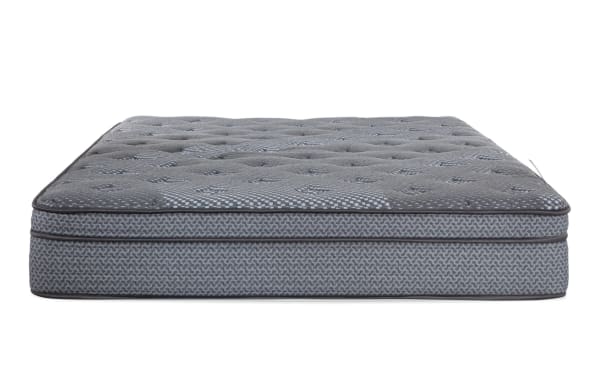 Power Bob Elite Base with Synergy 11'' Twin Plush Mattress in gray fabric, featuring quilted top, plush cushioning, and supportive coil system for comfort and airflow.
