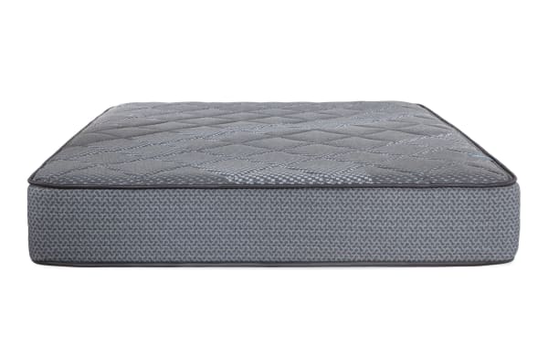 Queen firm mattress from the Synergy collection featuring a gray quilted top, breathable foam layers, and supportive wrapped coils for comfort and pressure relief.