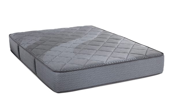 Power Bob Ultra Base with Synergy 10'' Queen Firm Mattress featuring gray quilted fabric, individually wrapped coils, gel memory foam, and breathable design for firm support and temperature regulation.