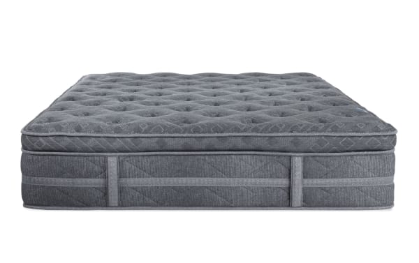 Treasure 12.5'' Queen Pillow Top Plush Mattress in gray with quilted knit cover, plush pillow top, and reinforced edge support from Treasure collection.