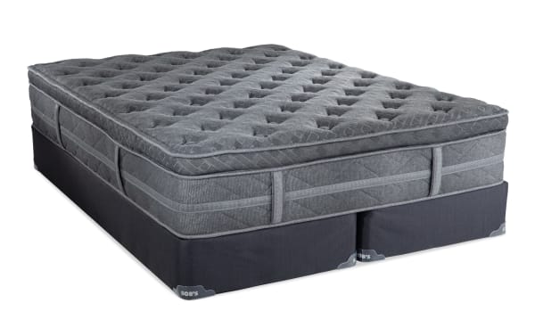 Treasure 12.5'' King Pillow Top Plush Split Standard Mattress Set in gray with quilted knit cover, gel-infused foam, and Bob-O-Pedic memory foam by Bob’s.