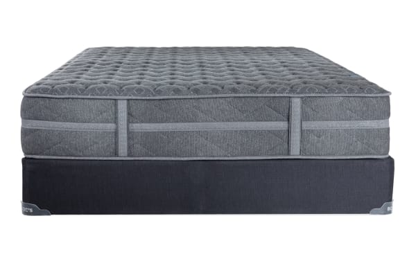 Treasure 11.5'' Queen Cushion Firm Standard Mattress Set in gray with quilted knit cover, gel-infused foam, memory foam, and firm coil system for support.