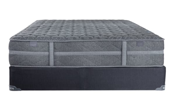 Treasure 11.5'' Queen Dual Standard Mattress Set by Bob-O-Pedic with gray quilted knit cover, gel memory foam, and firm perimeter coils for support and airflow.