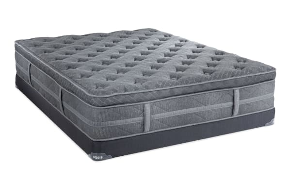 Treasure 12.5'' Twin Pillow Top Plush Low Profile Mattress Set in gray with quilted knit cover, plush pillow top, and reinforced edge support by Bob's.