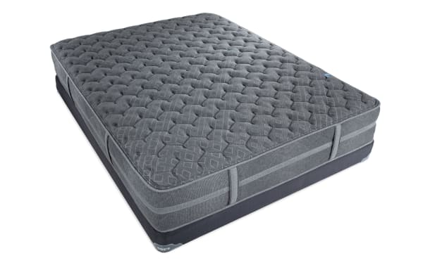Treasure 11.5'' Twin XL Extra Firm Low Profile Mattress Set in gray with quilted knit cover, gel-infused foam, memory foam, and wrapped coil support.