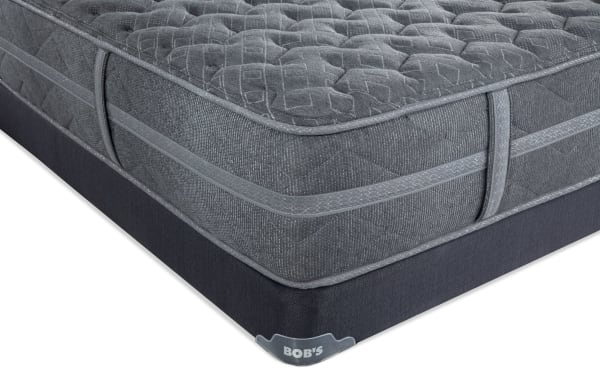 Treasure 11.5'' Twin XL Extra Firm Low Profile Mattress Set in gray with quilted knit cover, gel-infused foam, and firm edge support by Bob’s.
