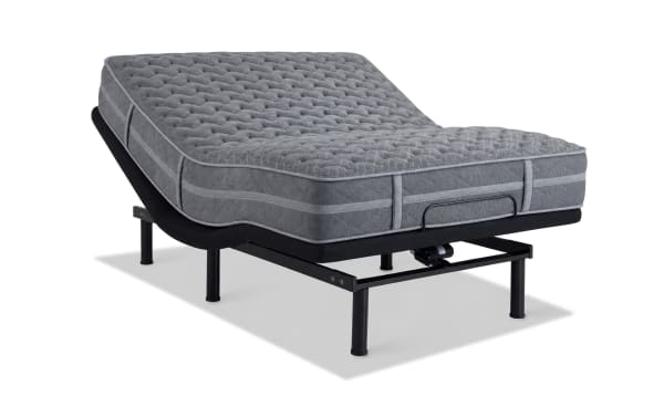 Power Bob Elite Base with Treasure 11.5" Queen Extra Firm Mattress featuring quilted knit cover, gel-infused foam, memory foam, and adjustable base with USB ports.
