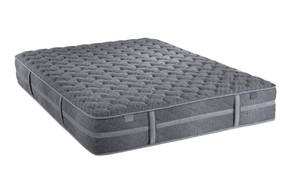 Power Bob Elite Base with Treasure 11.5'' Queen Dual Mattress in gray with quilted knit cover, gel-infused foam, memory foam, and wrapped coil system.