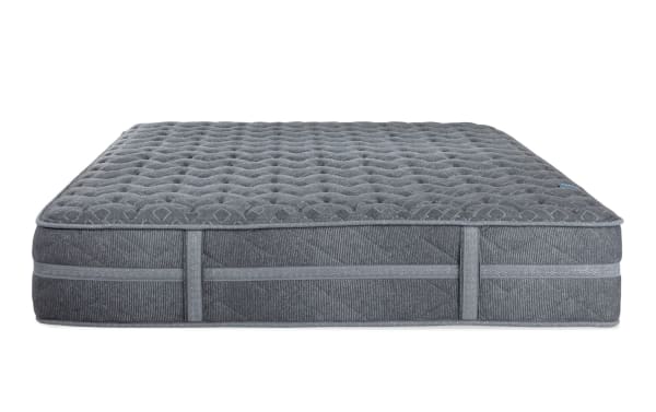 Power Bob Ultra Base with Treasure 11.5" King Extra Firm Mattress in gray with quilted knit cover, firm edge support, and layered gel memory foam for cooling and pressure relief.