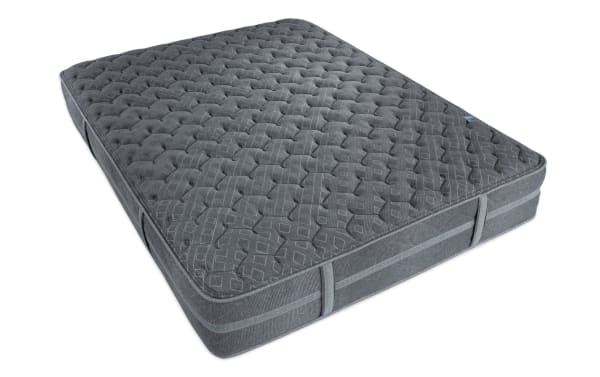 King-size Power Bob Ultra Base with Treasure 11.5'' Extra Firm Mattress in dark gray, featuring quilted knit cover, firm edge support, and breathable gel-infused foam layers for temperature regulation and pressure relief.