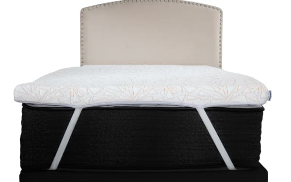 Copper Sport Twin XL Mattress Topper with white quilted cover, copper thread accents, and gel memory foam for cooling support on beds.