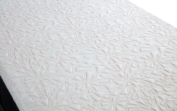 Copper Sport Twin XL Mattress Topper with white quilted cover featuring geometric stitching and copper-infused cooling gel memory foam for support and comfort.