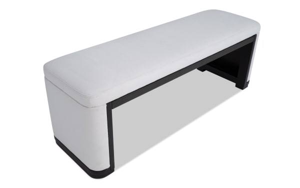 Contempo Ivory & Espresso faux leather upholstered bench with Bob-O-Pedic® memory foam, pine solids, MDF, birch veneers, contemporary style.