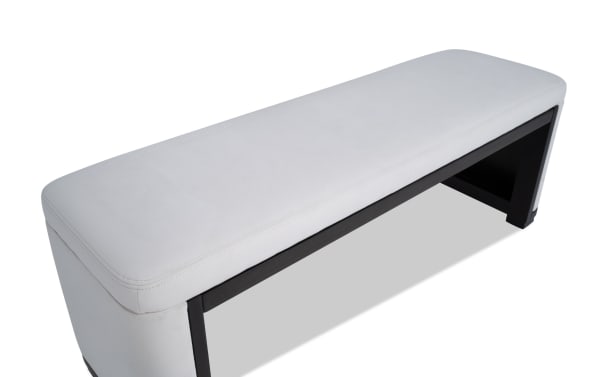 Contempo Ivory & Espresso Faux Leather Upholstered Bench with Bob-O-Pedic® Memory Foam, pine solids, MDF, birch veneers, contemporary style.