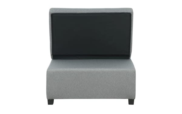 Contemporary Evolution Gray Futon in gray polyester fabric with tufted upholstery, designed for versatile seating and sleeping in small spaces.