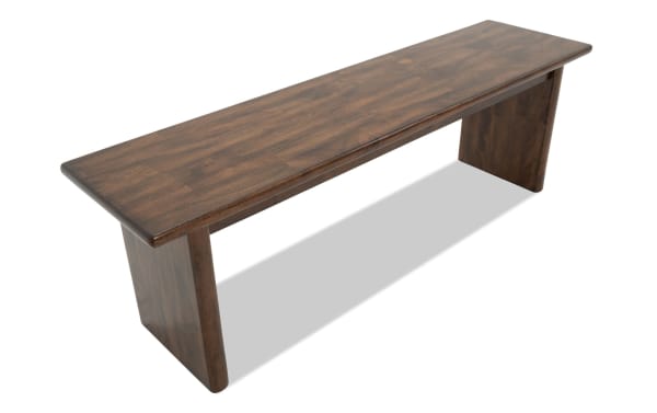 Mango Brown solid wood dining bench in contemporary style from Mango Dining collection, featuring a smooth rectangular seat and sturdy panel legs.